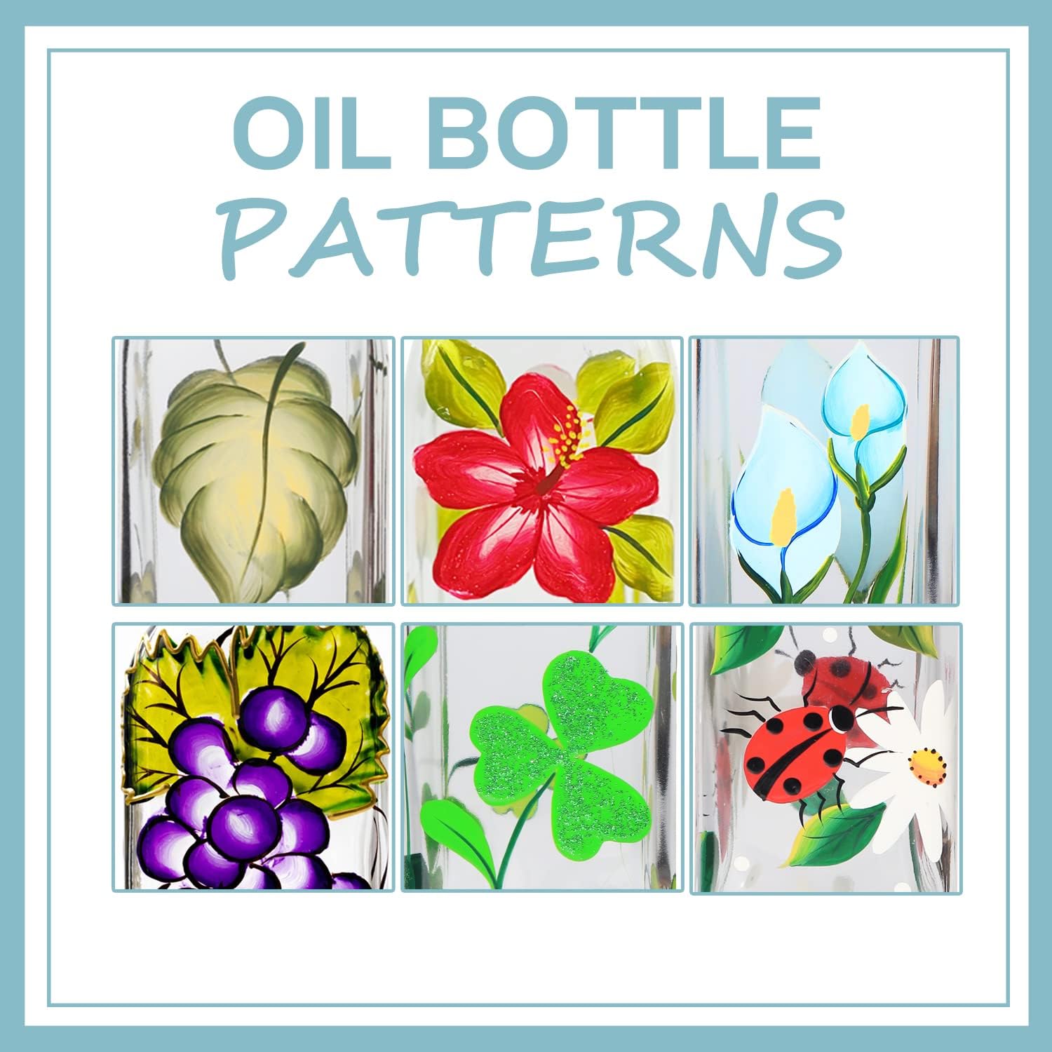 17oz Hand Painted Glass Olive Oil Bottle - 500ml Green Oil & Vinegar Cruet with Pourers - Olive Oil Carafe Decanter for Kitchen (Morning glory)