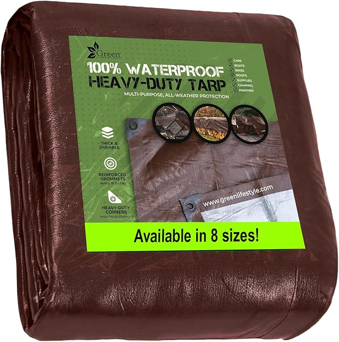 Tent Footprints Tarp Cover Brown/Silver Heavy Duty Thick Material Water Proof Tear Proof UV Resistant Reinforced Edges for Camping Boat Tent RV or Pool Cover 16x20