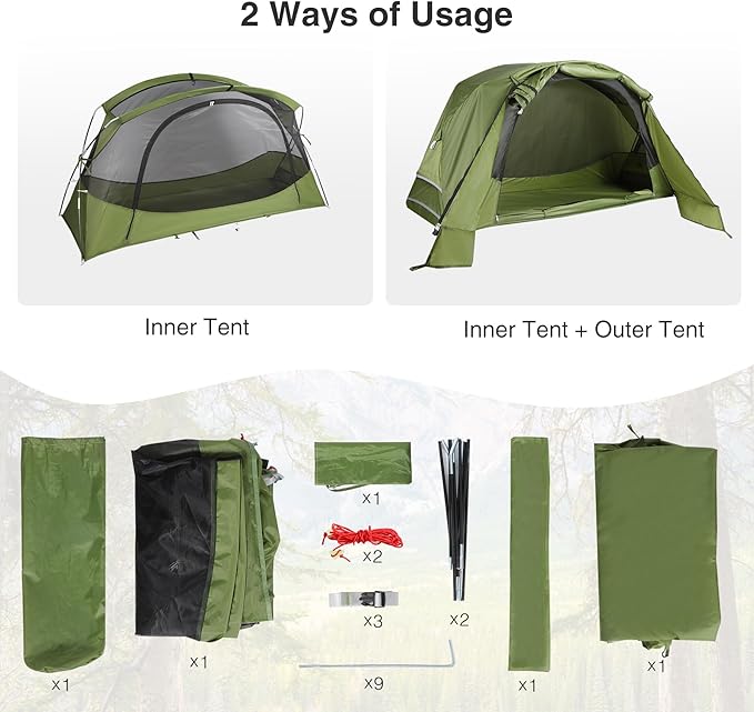 REDCAMP Multifuncational Cot Tent for 1 Person, Folding Camping Tent cot for Adult, Portable Elevated Tent Off The Ground Tent, 76x28x39.5in