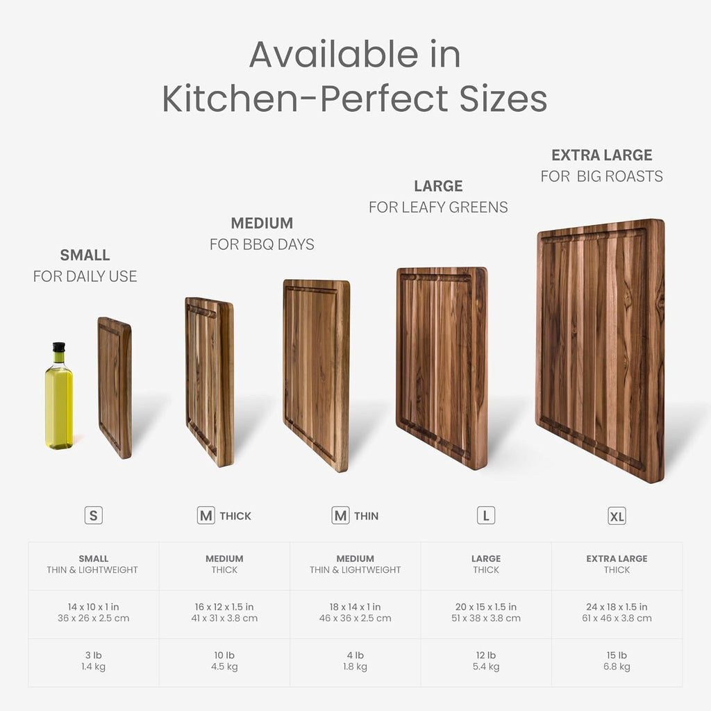 Teakhaus Carving Board and Cutting Board Oil Set - Includes Large (L) Wood Cutting Board with Juice Groove and EON Food Grade Mineral Oil - Knife-Friendly - FSC Certified