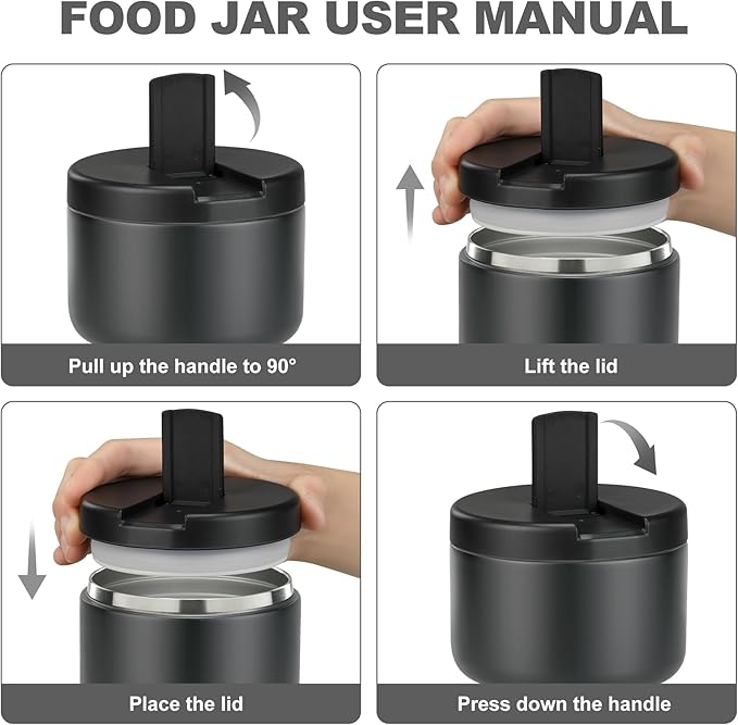 12oz Food Thermo for Hot Food Insulated Vacuum Soup Jar with Buckle Lid, Stainless Steel Wide Mouth Leak Proof Lunch Container