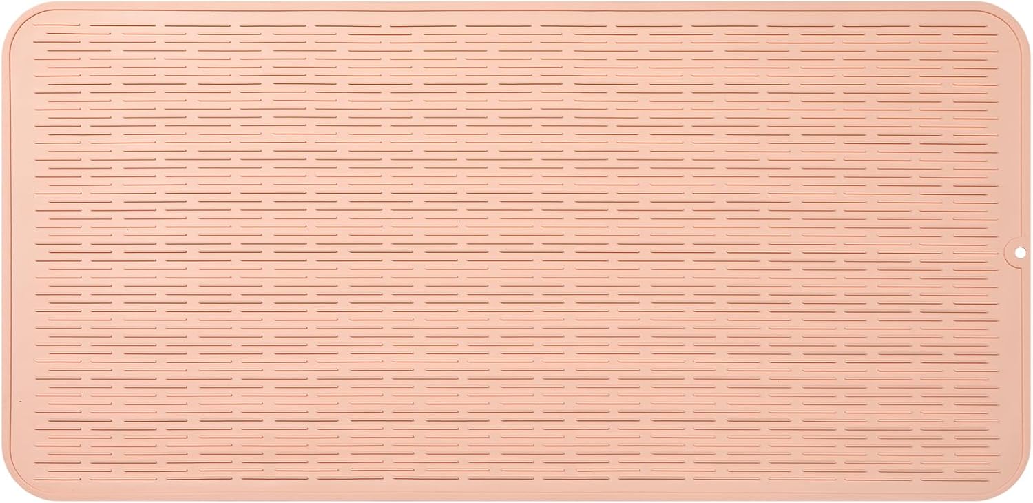 Silicone Dish Drying Mat for Multiple Usage,Easy clean,Eco-friendly,Heat-resistant Silicone Mat for Kitchen Counter or Sink,Refrigerator or Drawer Liner Pink 5XL 36inches x 18inches