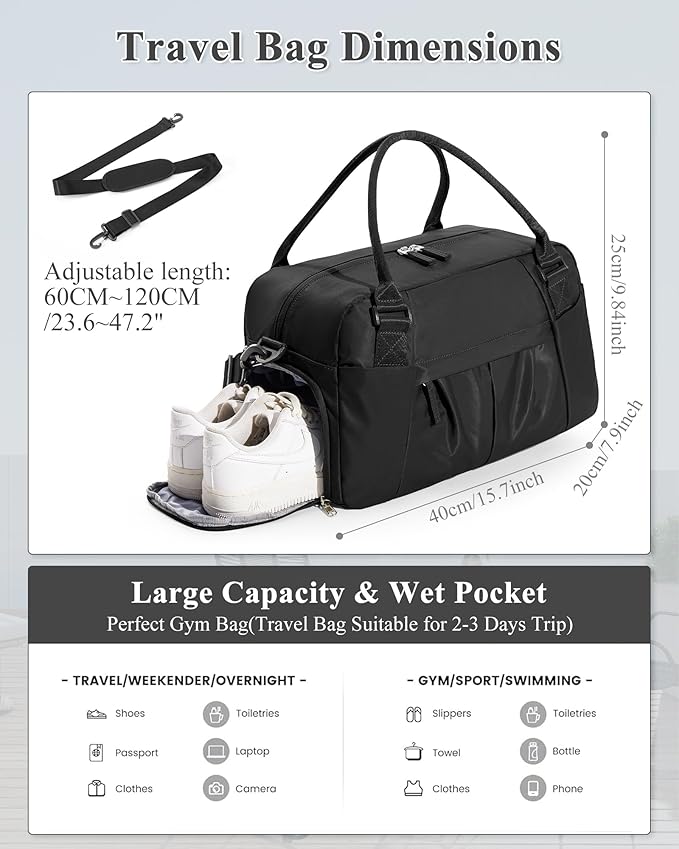 Gym Bag Womens,Travel Duffel Carry on Bag Sport Tote Bag Weekend Overnight Bag