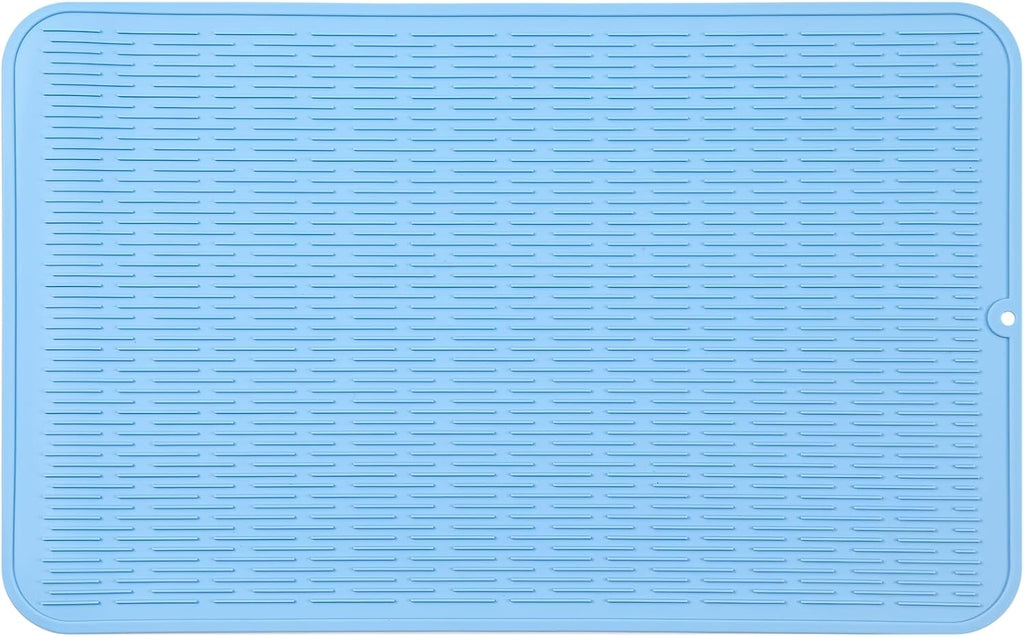 Silicone Dish Drying Mat for Multiple Usage,Easy clean,Eco-friendly,Heat-resistant Silicone Mat for Kitchen Counter or Sink,Refrigerator or Drawer Liner Light Blue 4XL 32 inches x 18 inches
