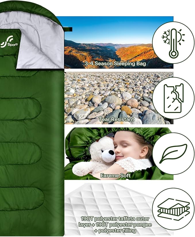 Sportneer Sleeping Bags for Adults, Warm & Cold Weather Sleeping Bag for Adults Kids Boys Girls - Lightweight Compact Camping Gear Equipment, Traveling, Backpacking, Hiking