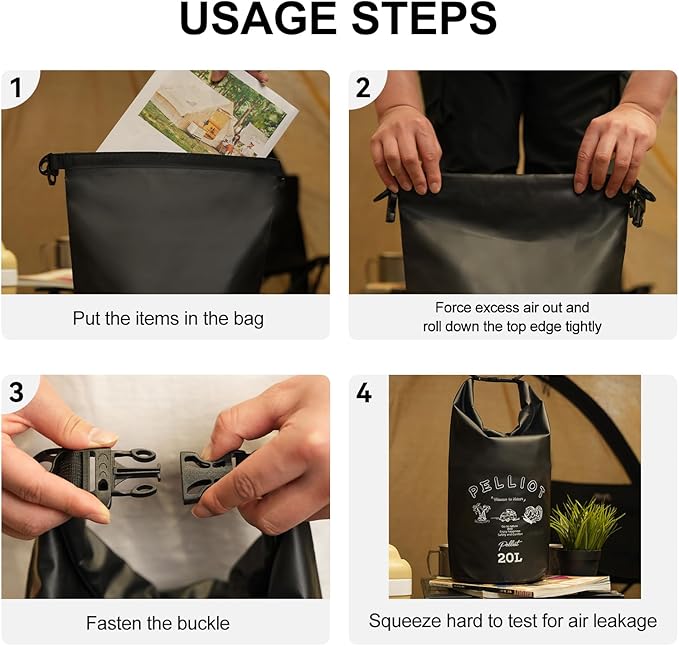 20L Waterproof Dry Bag Tough & Water-repellent Storage Bag with Adjustable Shoulder Straps Lightweight Portable Backpack Dry Bags for Kayaking Boating Camping Black