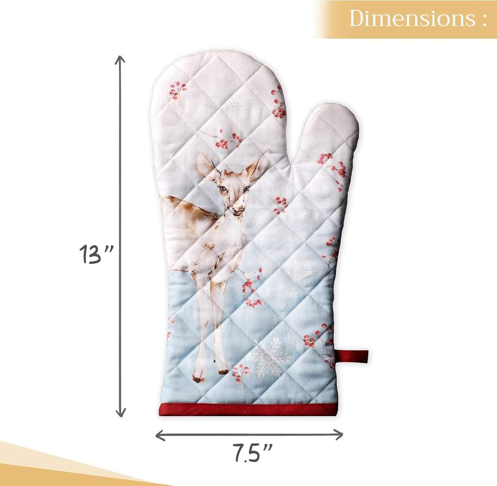 Maison d' Hermine Oven Gloves 100% Cotton Oven Mitt 7" x 13" with Loop Heat Resistant, BBQ, Cooking Gloves, Baking, Grilling, Kitchen, Handling Hot Pans (Pack of 1, Fairytale Forest)