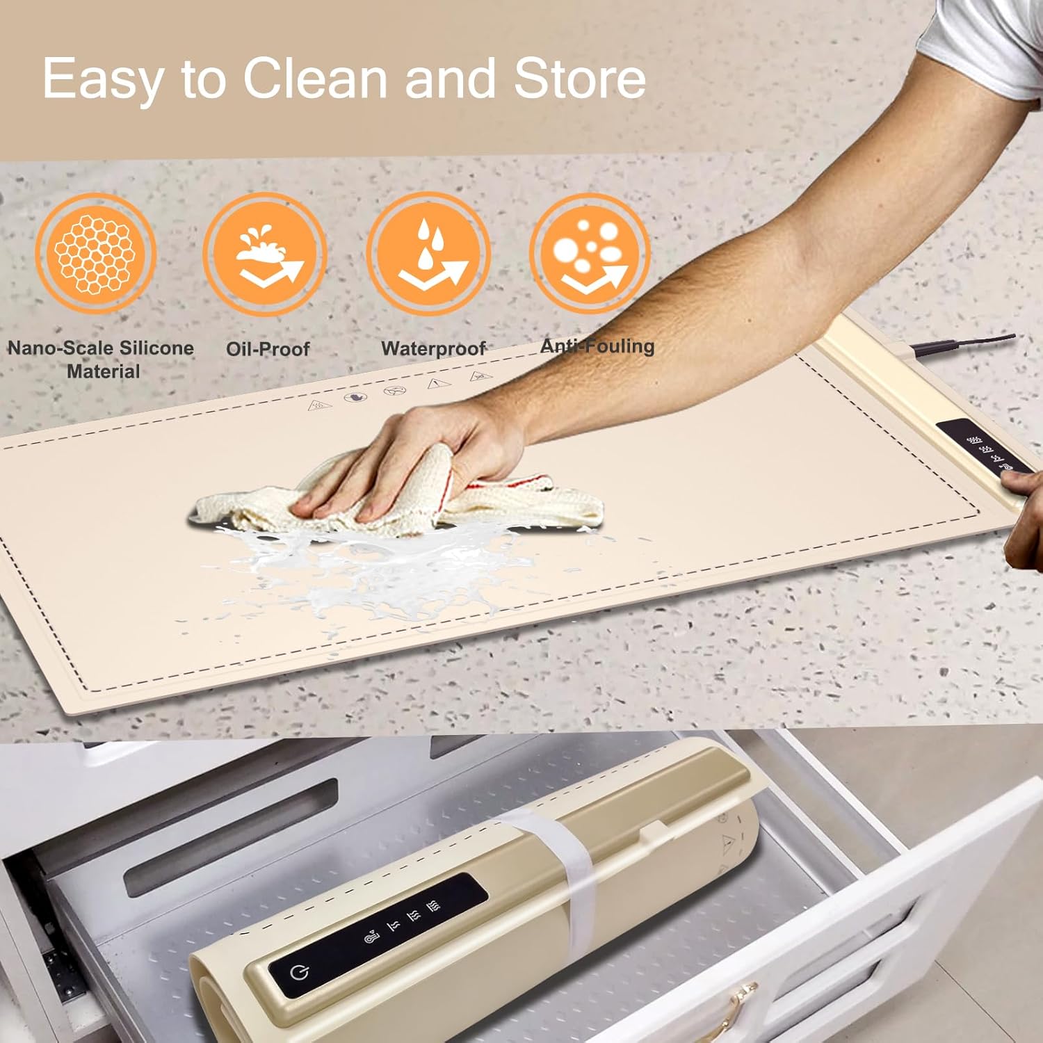 Electric Warming Tray-Kitchen Gadgets Portable Food Warmer,Foldable Roll Up Silicone Food Warming Mat with 3 Temperature Settings,Versatile Food Warmers for Parties Buffet (Beige-2Pack)