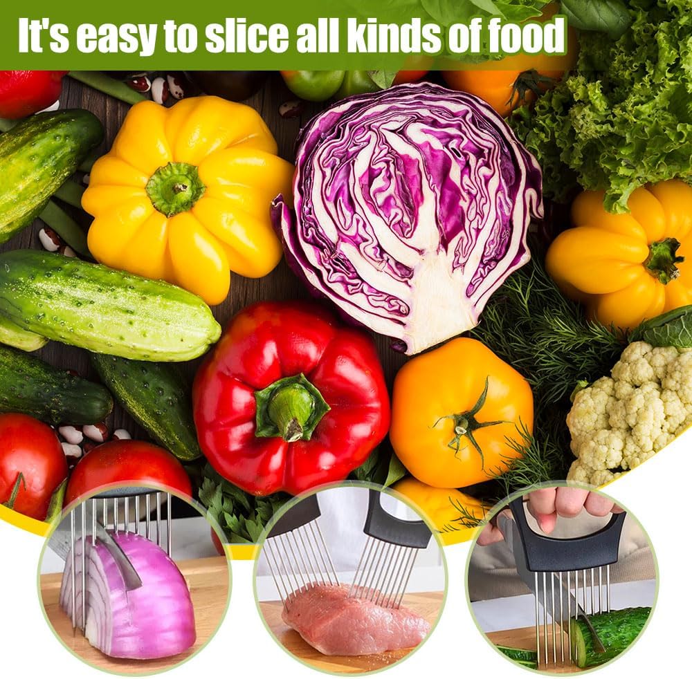 2025 New Onion Holder for Slicing, Stainless Steel Onion Slice Holder Vegetable Slicer Cutter for Potato and Tomato, Kitchen Chopper Slicing Assistant Tool Lemon Slicer Onion Cutter for Slicing (2PCS)