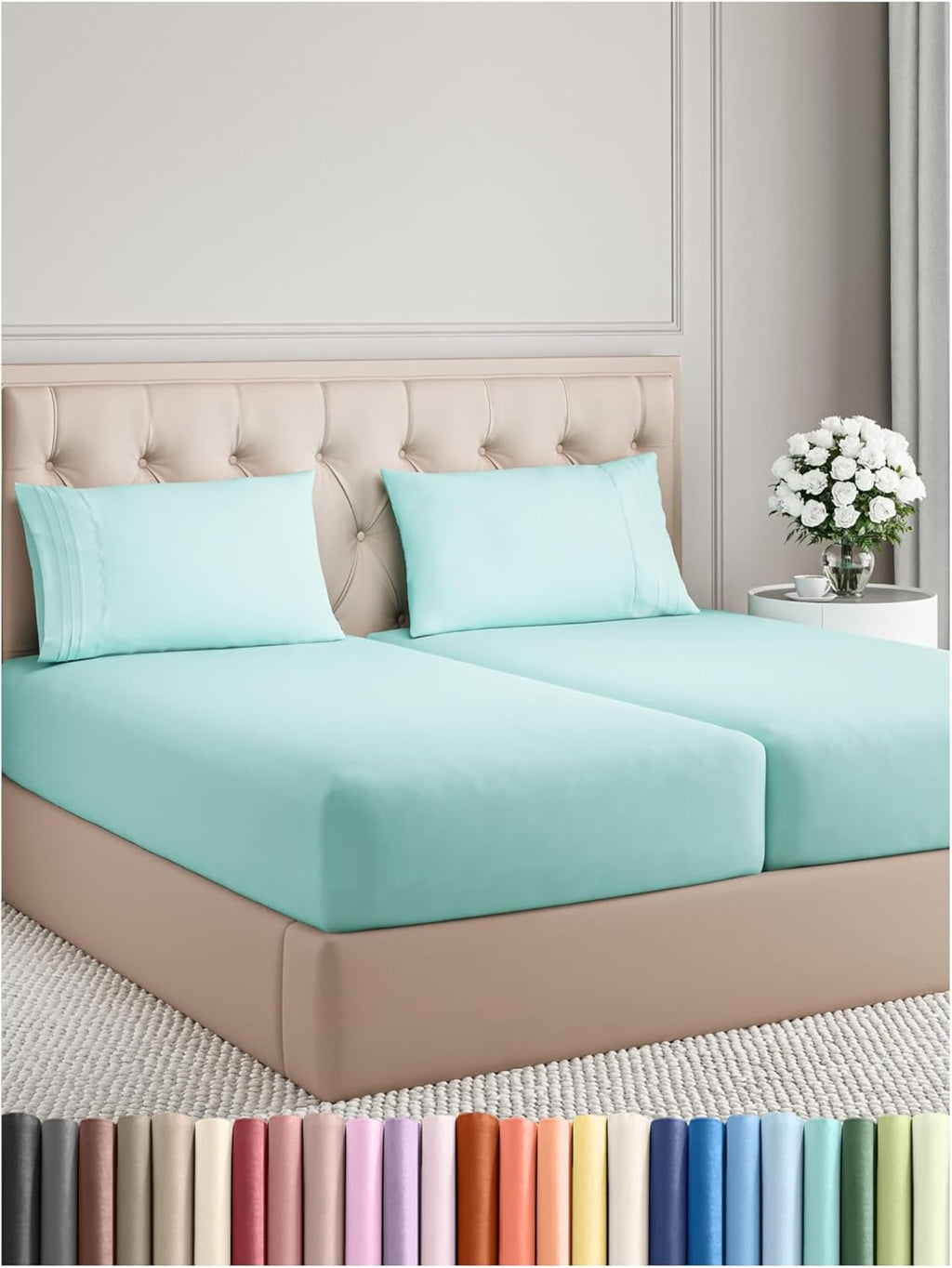 Split King Size 5 Piece Sheet Set - Comfy Breathable & Cooling Bed Sheets Set - Hotel Luxury Bedding for Women, Men, Kids, Teens, Boys & Girls - Deep Pockets, Soft, Wrinkle Free - Oeko-Tex - Spa Blue