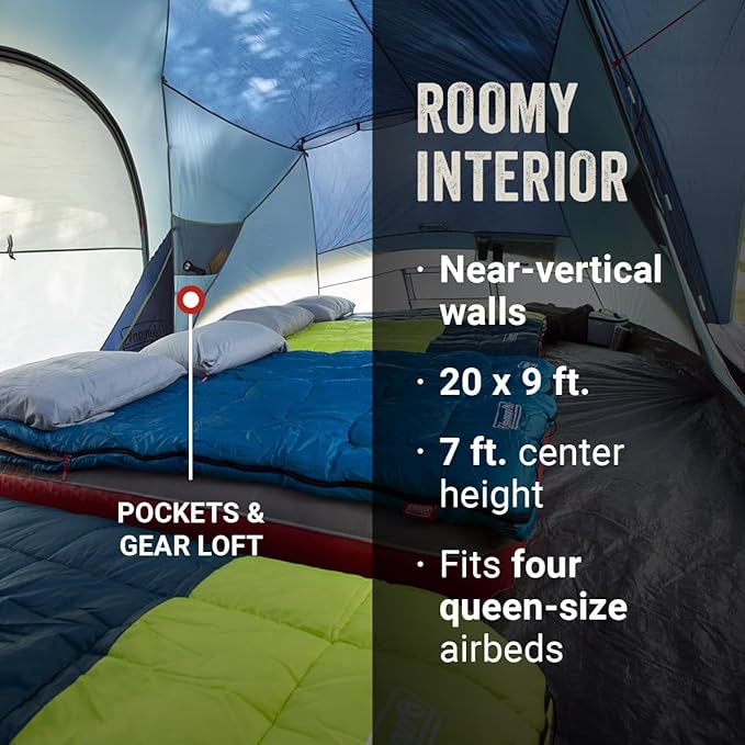 Coleman Skydome XL Large Family Tent Weatherproof 8/12 Person Tent Sets Up in 5 Mins Rainfly & Carry Bag Included Made of PFAS-Free Materials