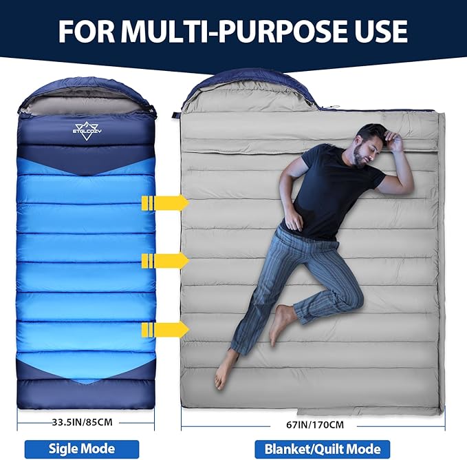 Adult Kids Sleeping Bag - All Season Warm/Cold Weather Lightweight for Camping & Hiking - Compact w/Compression Sack - Portable for Backpacking Travel Indoor - Unisex Boy Girl Man Woman