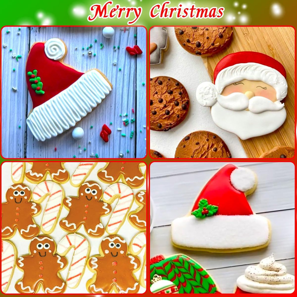 Christmas Cookie Cutters Large 6Pcs, Metal Christmas Hat Socks Candy Canes Santa Claus Ginger Man Mini Tree Shapes Cookie Cutters, 430 Stainless Steel Biscuit Fondant Doubt Cutter
