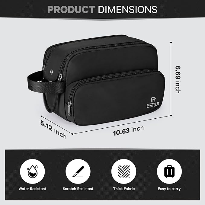 Toiletry Bag for Men, Travel Toiletry Bag Travel Essentials, Dopp Kit Water-resistant Shaving Bag,Bathroom Bag Toiletries Organizer,Classic Black(Polyster)
