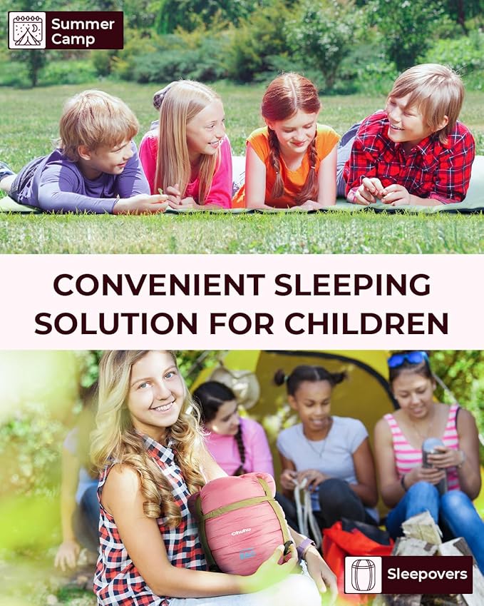 Sleeping Bag, Ohuhu Lightweight Sleeping Bag 3 Season Warm Weather Portable Compact Sleeping Bags for Adult Kids with Carry Bag for Camping Hiking Backpacking and Outdoors 59℉-77℉
