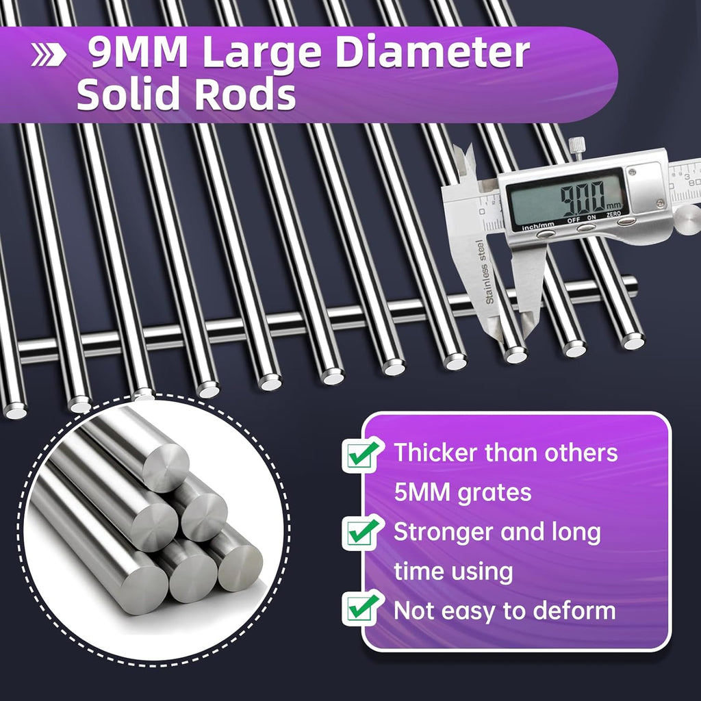 9MM 18 7/8" Stainless Steel Genesis 2 Grill Grates for Weber Genesis ii E-310 E-315 E-325 E-330 E-340 S-335 S-340 GS4 Grills Replacement Parts for Weber 66095 Genesis ii 300 LX 300 Series