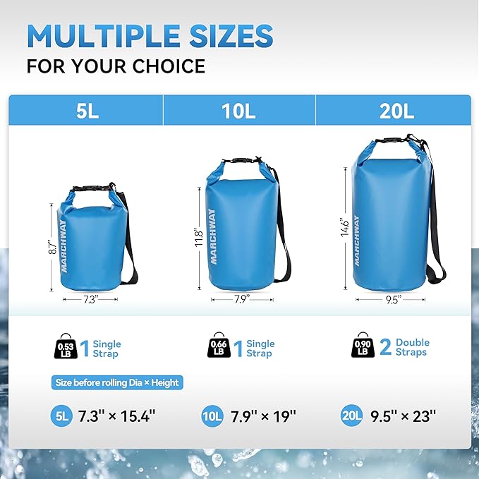 MARCHWAY Floating Waterproof Dry Bag Backpack 5L/10L/20L/30L/40L, Roll Top Sack Keeps Gear Dry for Kayaking, Rafting, Boating, Swimming, Camping, Hiking, Beach, Fishing