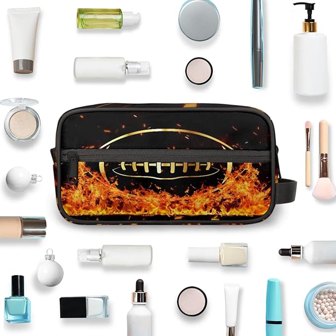 Rugby in Fire Boys Toiletry Bag for Kids Dopp Kit Waterproof Hanging Wash Bag Cosmetic Bag Medicine Bag for Travel Sports Shower Essential