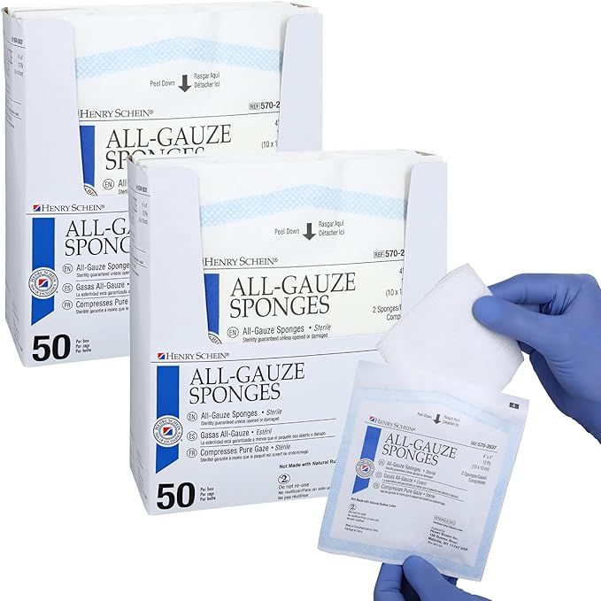 Premium 100% Cotton All-Gauze Sponge 4x4 12 Ply Sterile Square for Wound Care & Home First Aid Kits - 200/Box