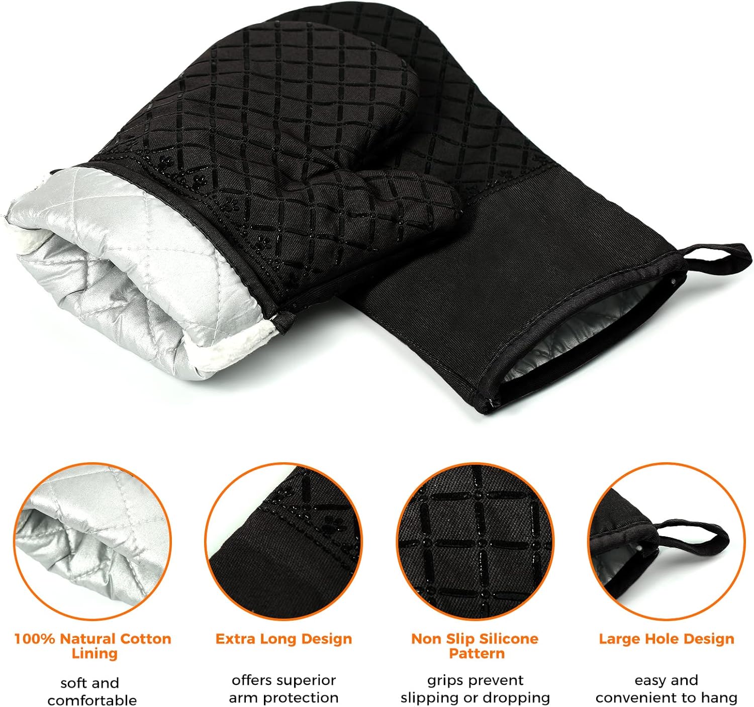 4PCS Oven Mitts and Pot Holders Sets 500°F Pot Holders for Kitchen Heat Resistant Oven Gloves Anti-Slip Silicone Stripe Oven Mitts Heat Resistant Hot Pads Oven Mits Potholders for Kitchens (Black)