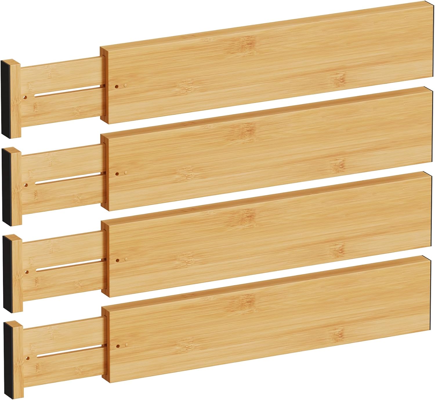 BAMEOS 4" High Drawer Dividers Bamboo Separators Organization Expandable Organizers for Kitchen Bedroom Bathroom Dresser Office 4-pack
