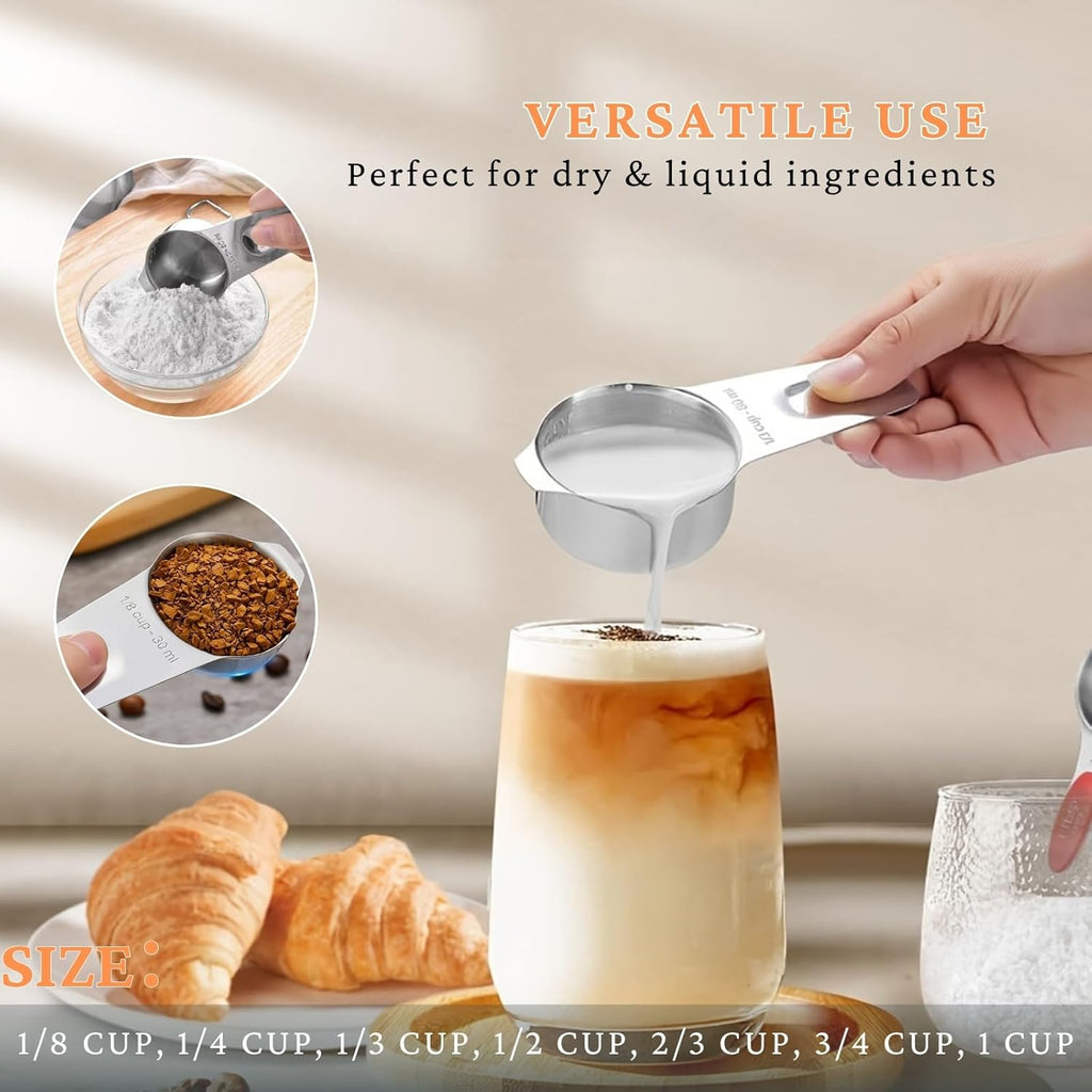 18PCS Measuring Cups and Spoons Set, Include 7 Nesting Measuring Cups, 6 Measuring Spoons and 5 Mini Spoons, Stainless Steel Metal Measuring Set, Kitchen Gadgets for Cooking & Baking