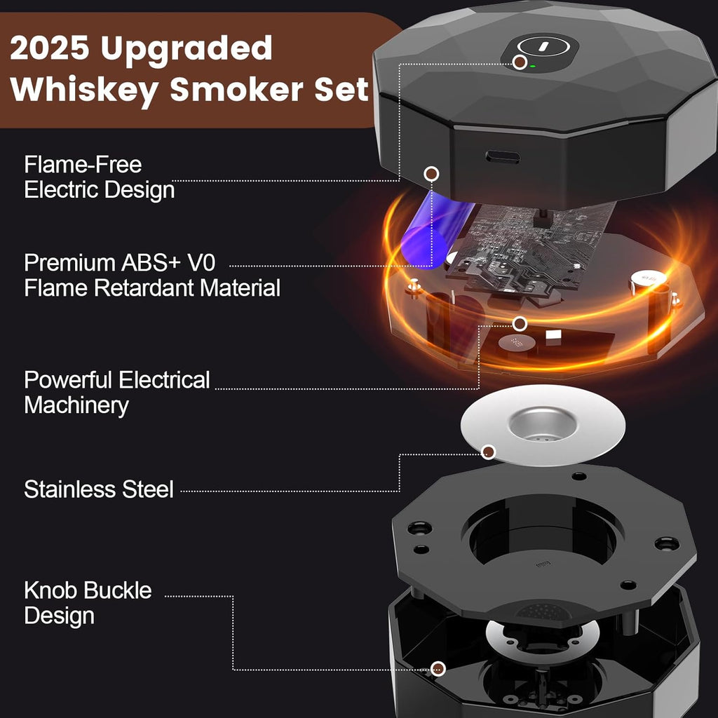 Whiskey Smoker Kit - Electric Cocktail Kit with 6 Flavors Wood Chips, Rechargeable Old Fashioned Smoker Kit Built-in Lighter, Anniversary Birthday Christmas Gifts for Men