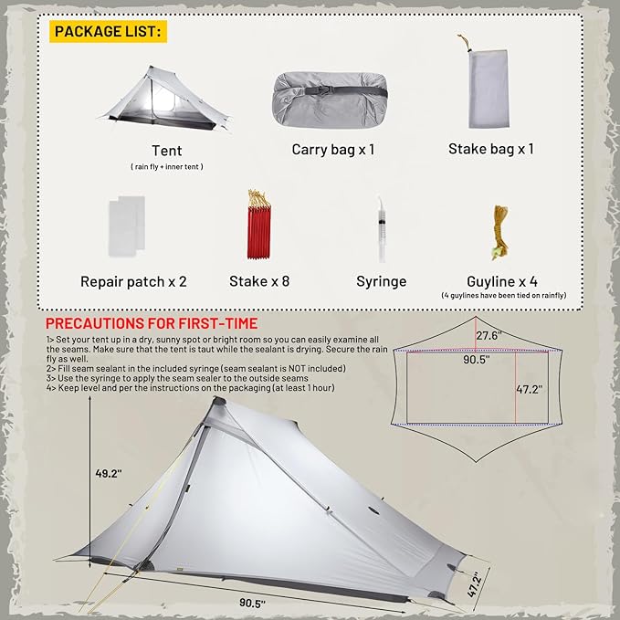 LANSHAN Ultralight Tent 3-Season Backpacking Tent for 1-Person or 2-Person Camping, Trekking, Kayaking, Climbing, Hiking