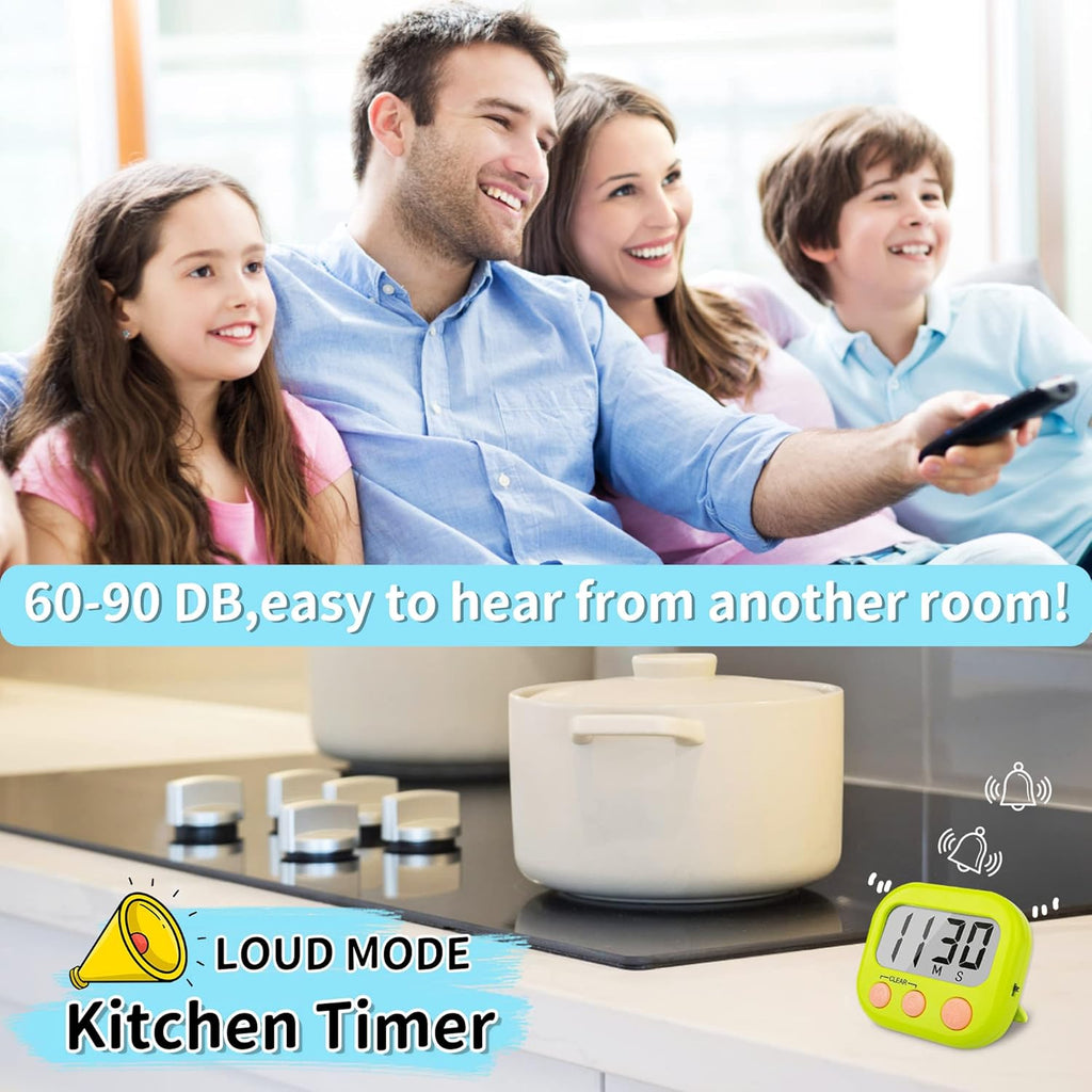 2 Pack Kitchen Timers Loud Ring Digital Timers for Cooking Magnetic Green