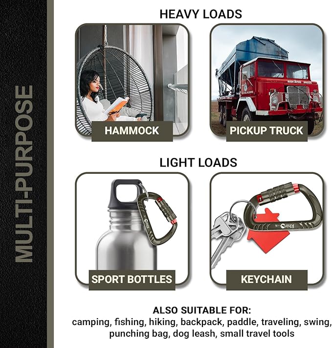 12kN (2697 lbs) Heavy Duty, Locking, Auto Locking, Wiregate Carabiner Clips, for Securing Pets, Outdoor, Camping, Hiking, Hammock, Dog Leash Harness, Keychains