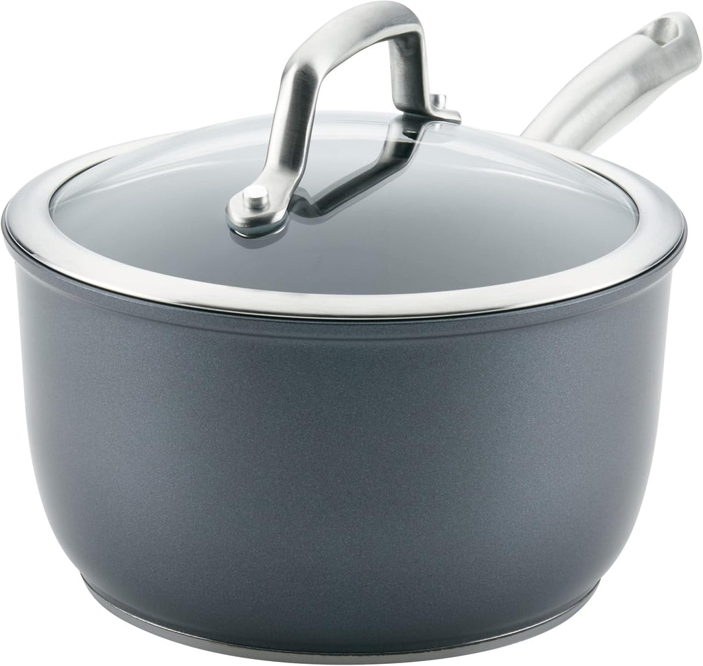 Anolon Accolade Forged Hard Anodized Nonstick Sauce Pan / Saucepan with Lid, 2.5 Quart - Moonstone Gray