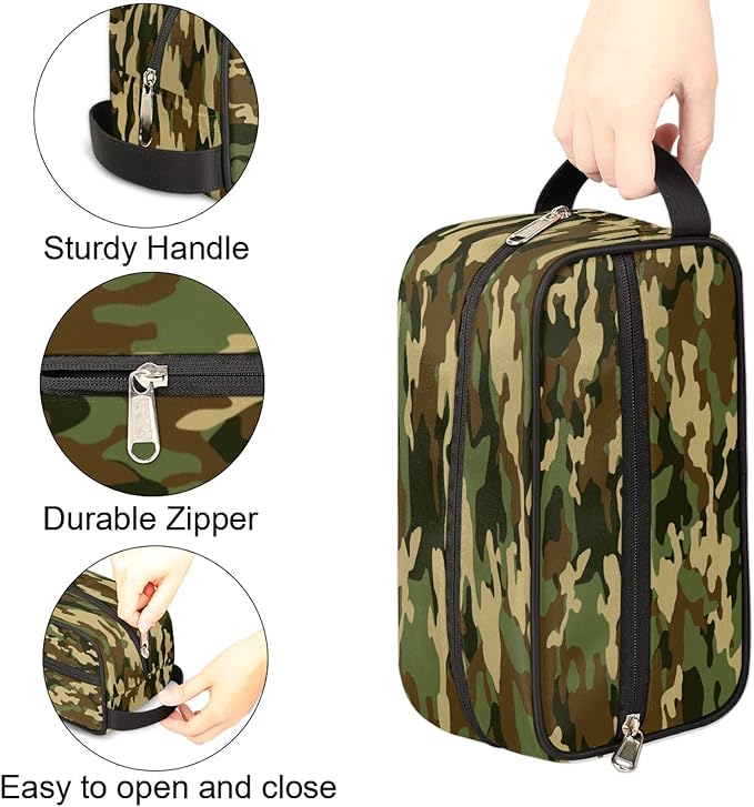 Green Camo Portable Travel Toiletry Bag, Geometry Camouflage Print Dopp Kit Cosmetic Organizer Makeup Bag Shower Shaving Bag for Men Women