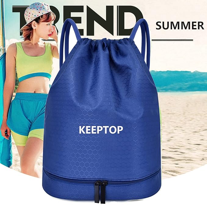 Waterproof Drawstring swim Bag Sackpack Backpack,Dry Wet Depart,Swimming Gym Yoga Sport Shoulder Rucksack Daypacks Casual Bags (BLUE)