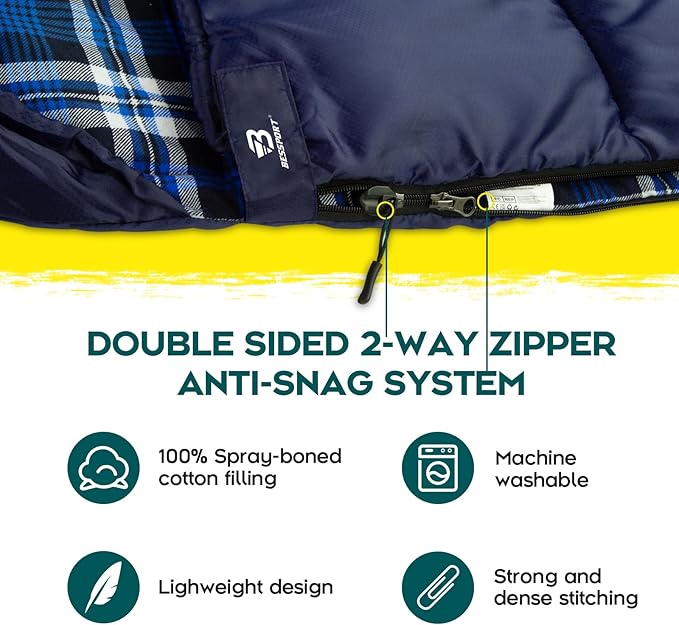 Bessport Sleeping Bag Winter | Flannel Lined 18℉ - 32℉ Extreme 3-4 Season Warm & Cool Weather Adult Sleeping Bags Large | Lightweight, Waterproof for Camping, Backpacking, Hiking