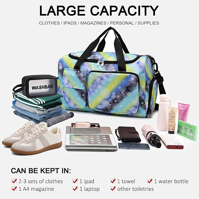 Small Gym Bag for Women, Travel Duffle Bag Carry On Weekender Bag with Shoe Compartment