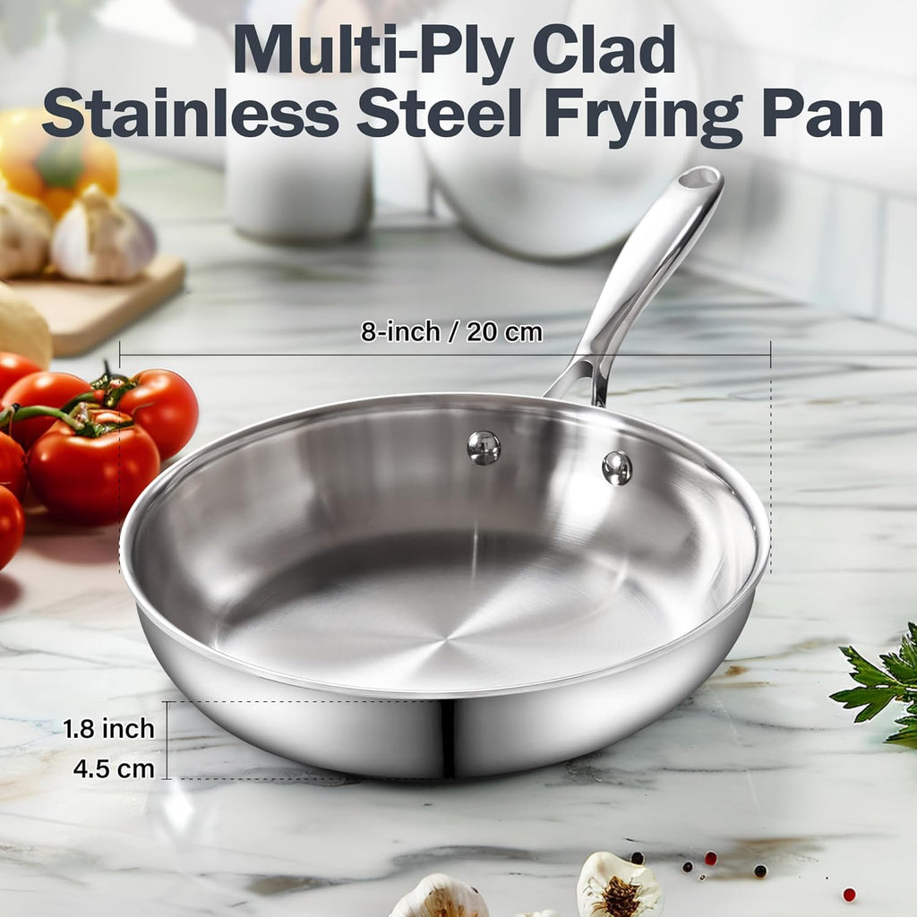 Cooks Standard Frying Pan Stainless Steel, 8-Inch Multi-Ply Clad wok Stir Fry Pan Kitchen Skillet, Silver