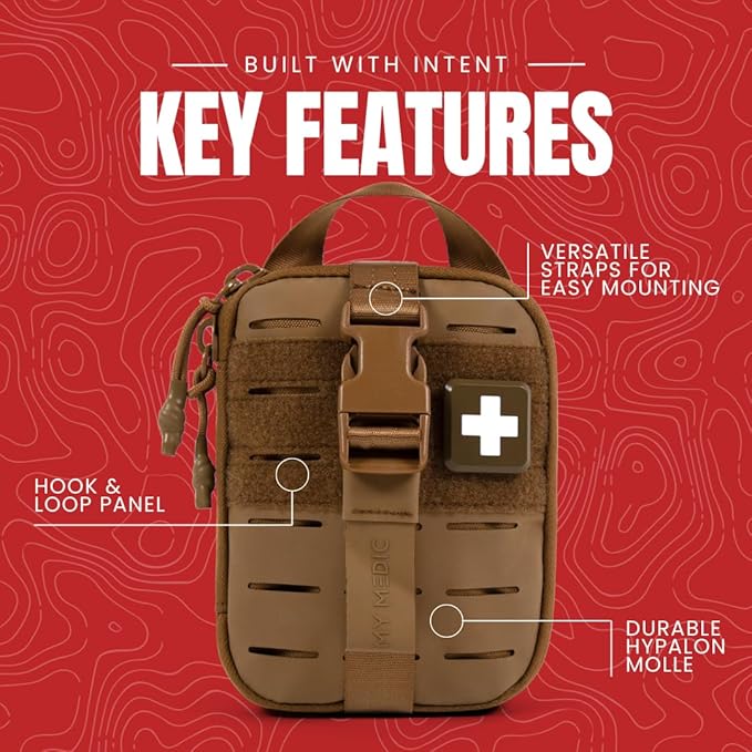 My Medic Sidekick - Camping Hiking and Backpacking First Aid Kit - 70 Items - HSA and FSA Eligible - Small Ifak Great For Travel or Motorcycle - Portable Emergency Kit – Coyote