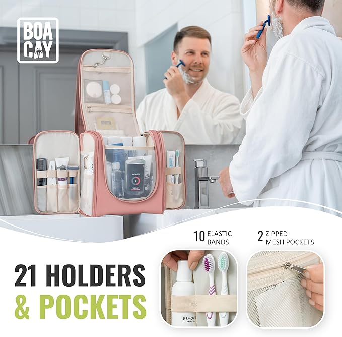 BOACAY Extra Large Hanging Travel Toiletry Bag for Women and Men, Makeup Bag, Bathroom & Shower Organizer Kit for Accessories, Cosmetics, Essentials