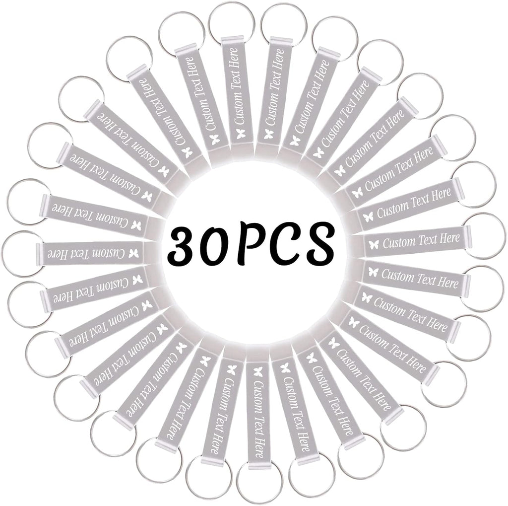 30PCS Personalized Bottle Opener Keychain Bulk Custom Beer Bottle Opener with Logo Text Engraved Wedding Bottle Opener Favors Customized Gifts for Guests Baby Shower Birthday Party-Silver