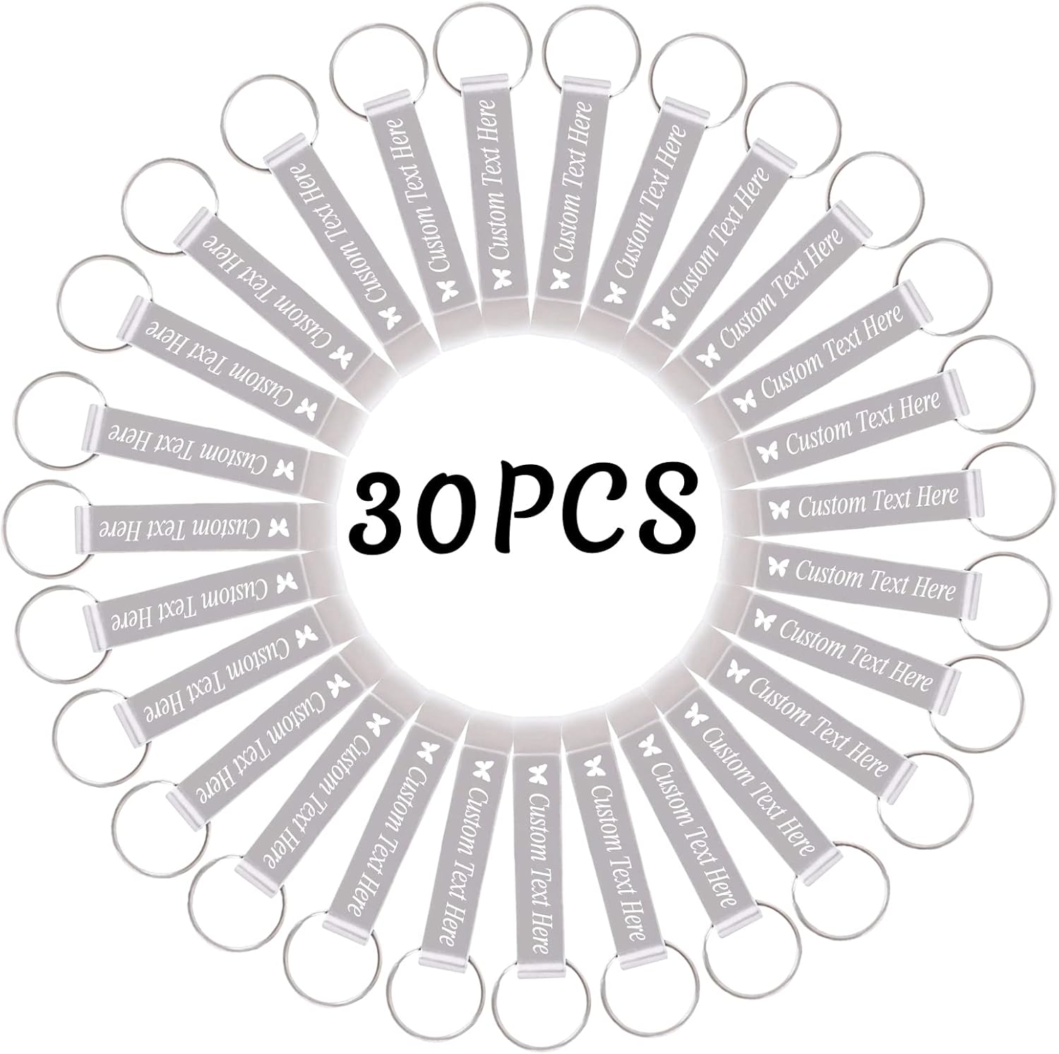 30PCS Personalized Bottle Opener Keychain Bulk Custom Beer Bottle Opener with Logo Text Engraved Wedding Bottle Opener Favors Customized Gifts for Guests Baby Shower Birthday Party-Silver