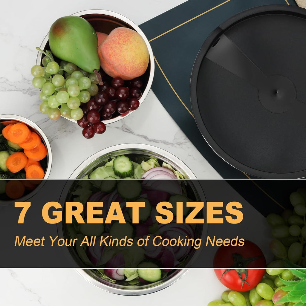 7 Piece Mixing Bowl Set, Mixing Bowls with Lid, Stainless Steel Mixing Bowls for Baking, Size 0.7, 1.1, 1.5, 2.1, 3.5, 4, 4.5QT, Baking Bowl for Food Preparation, Mixing and Serving Foods