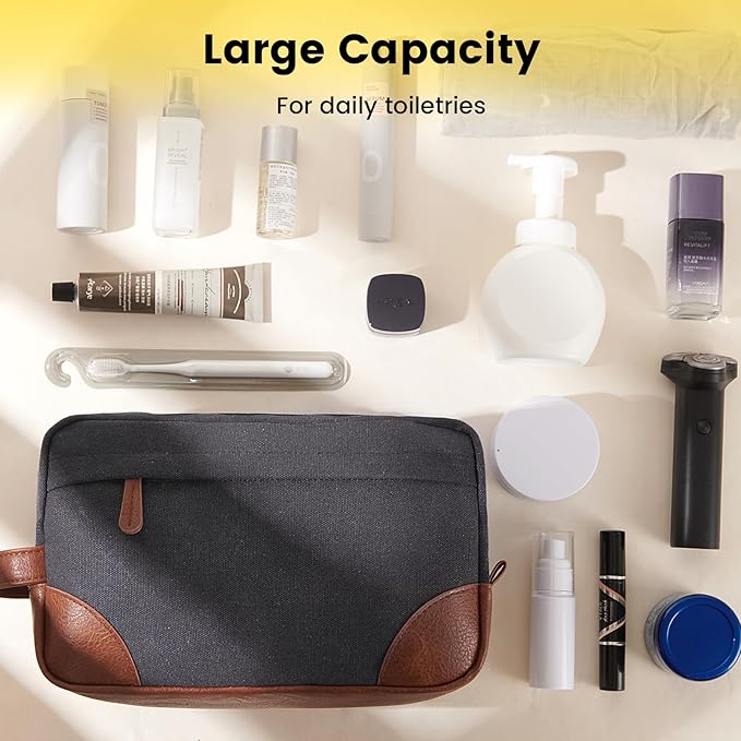 Vorspack Large Toiletry Bag Hanging Dopp Kit for Men Water Resistant Canvas Shaving Bag with Large Capacity for Travel - Dark Grey