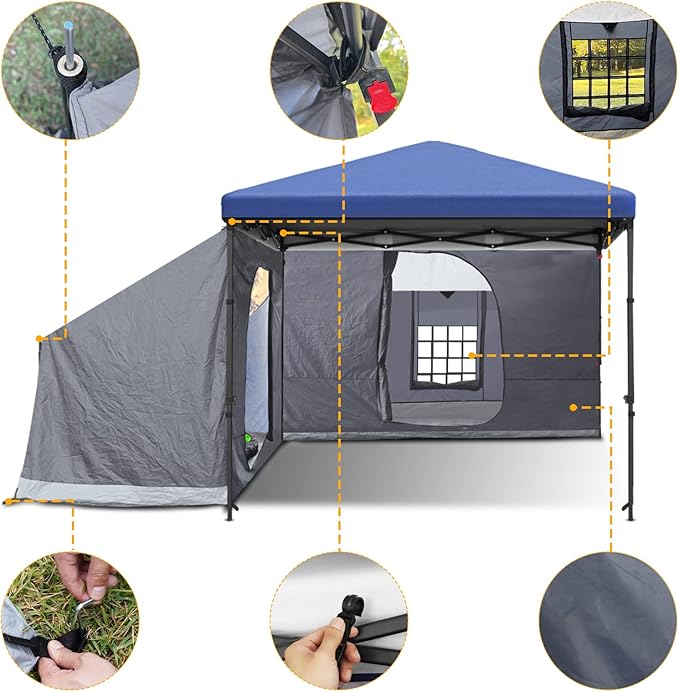 KAMPKEEPER Side Tent,Camping Tent for 10' x 10' Pop Up Canopy, Easy Set Up Gazebo,Compatible with 10' Wide Canopy Tents（Grey）