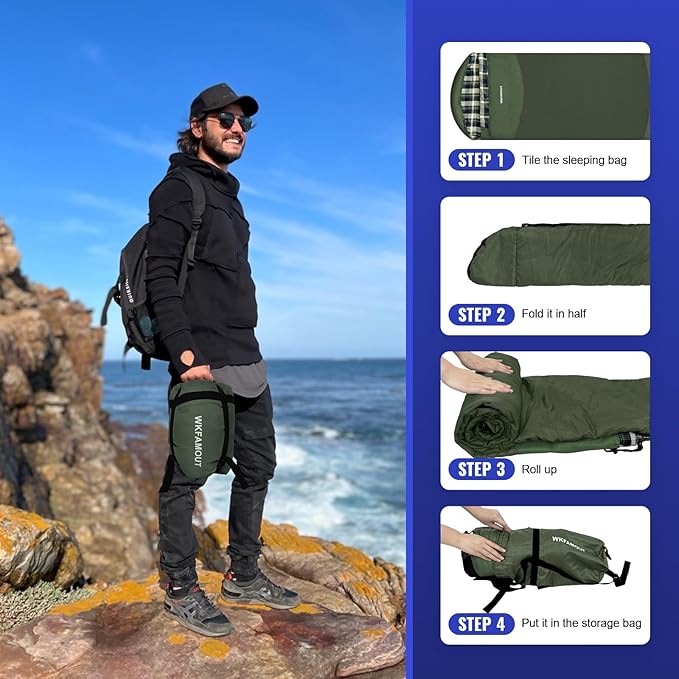 Backpacking Flannel Sleeping Bag Lightweight for Adults Hiking Ultralight Compact Sleeping Bag Portable Warm Weather Summer with Compression Sack