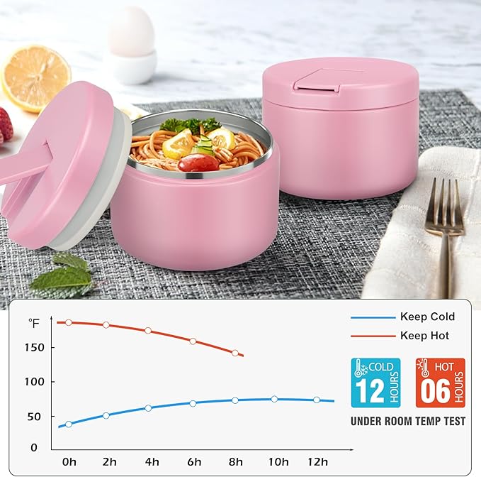 12oz Food Thermo for Hot Food Insulated Vacuum Soup Jar with Buckle Lid, Stainless Steel Wide Mouth Leak Proof Lunch Container
