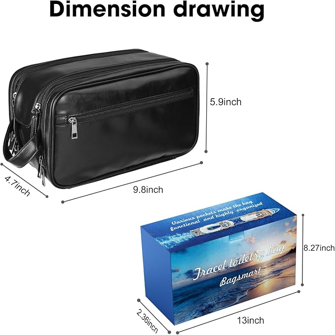 Personalized Leather Travel Toiletry Bag for Men, Large Travel Bathroom Shaving Dopp Kit, Large Cosmetic Bag Waterproof