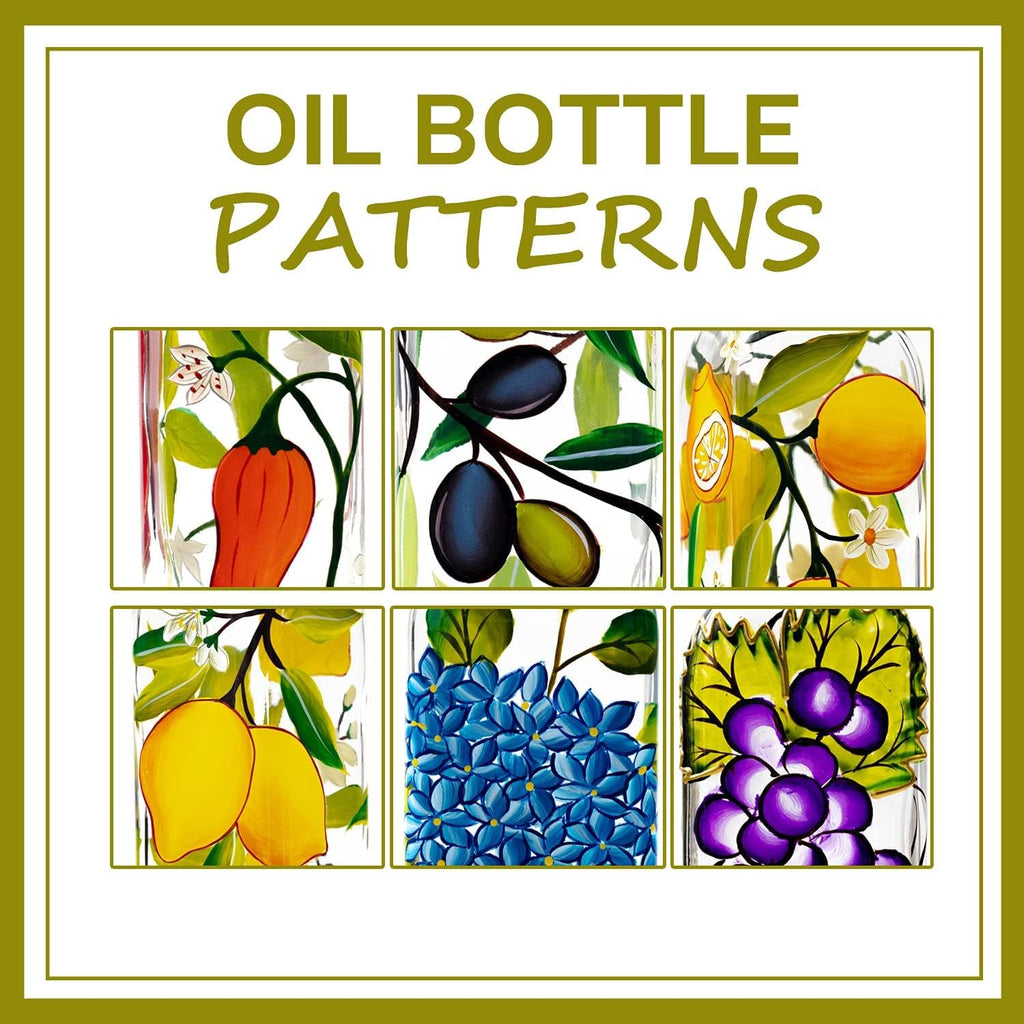 17oz Hand Painted Glass Olive Oil Bottle Dispenser- 500ml Green Oil & Vinegar Cruet with Pourers - Olive Oil Carafe Decanter for Kitchen (olive)