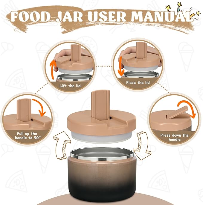 12oz Kids Soup Thermo for Hot Food Insulated Vacuum Food Jar with Buckle Lid, Stainless Steel Wide Mouth Leak Proof Lunch Container for School Travel 1 Pack