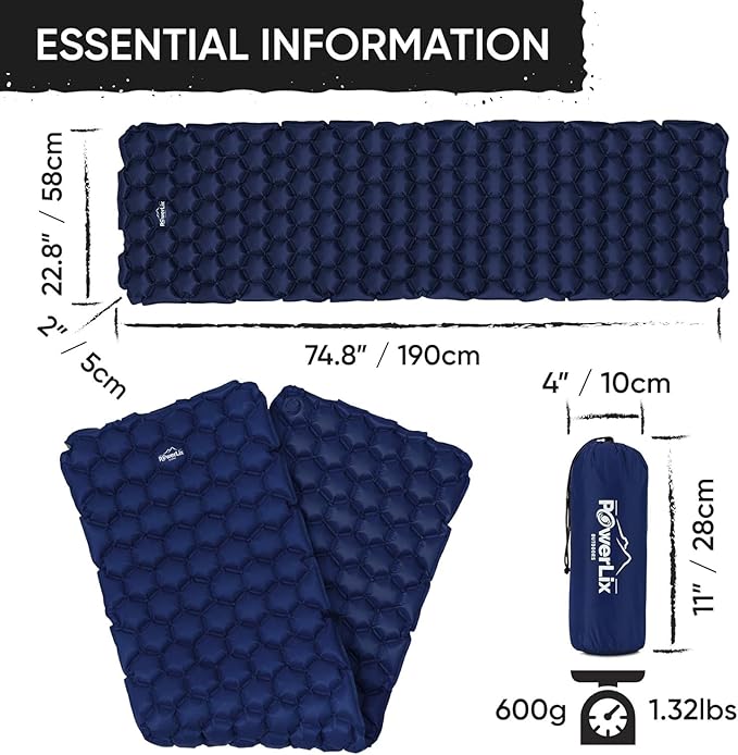 POWERLIX Ultralight Camping Sleeping Pad with Inflation Bag– Compact Lightweight Camping Pad, Outdoor Backpacking Hiking Traveling Airpad Camping Air Mattress Sleeping Mat