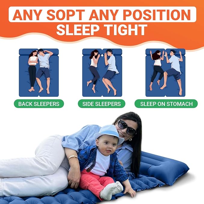 KingCamp Sleeping Pad for Camping, Inflatable Sleeping Pad Ultralight Connectable Camping Mattress with Pillow Built-in Foot Pump for Backpacking Hiking Tent Cot